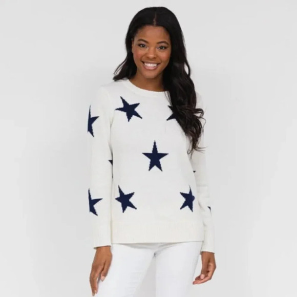 Sail to Stable Star Print Sweater Cream Blue 29401 - Picture 1 of 15